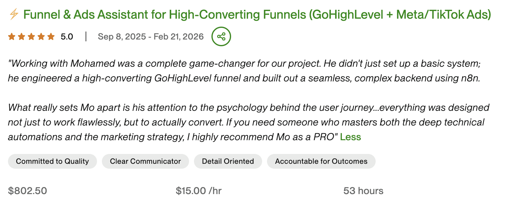 Upwork 5-Star Testimonials